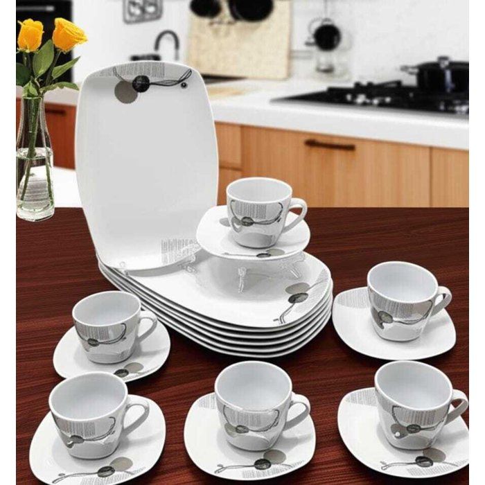 Service de table - 19 pièces - Porcelaine de qualité - Motifs colorés - Compatible lave-vaisselle