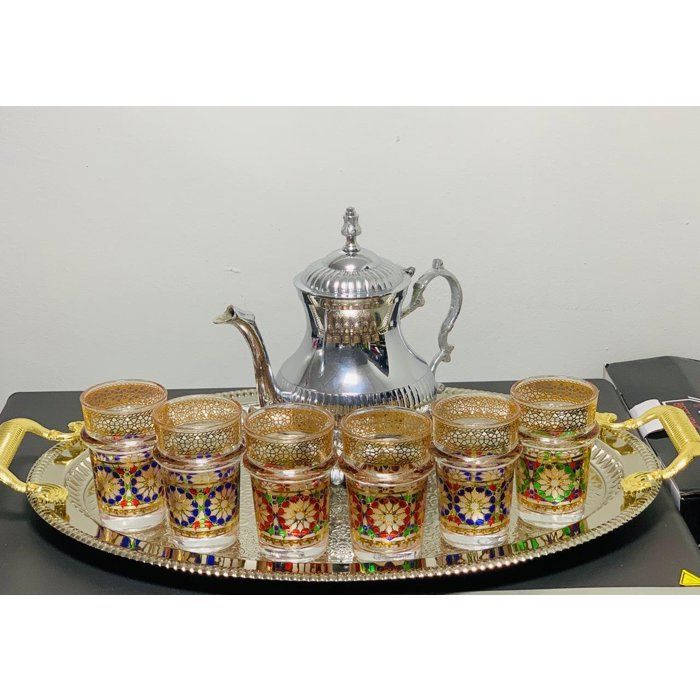 Accessoires de cuisine - Pack Theire - 12 verres à thé - Théière en inox 1,4 l - Service marocain