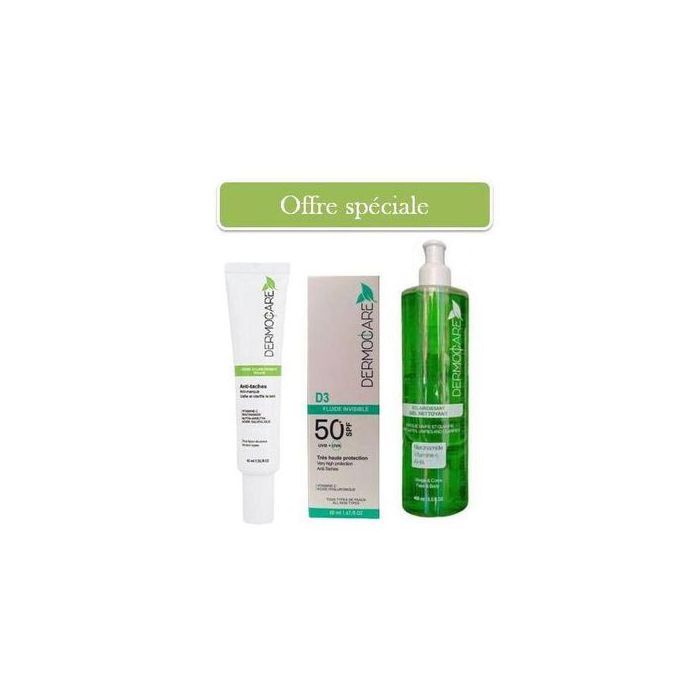 DermoCare DermoCareE Pack Promo Gel nettoyant 400 ml + écran solaire anti tache plus crème de nuit anti tache