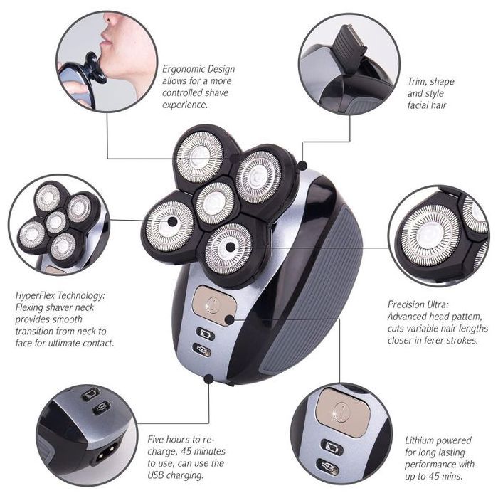 Rasoir électrique et kit de toilettage 5 en 1 pour homme, rasoir à cinq têtes