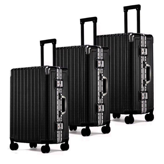 Set de 3 Valises Rigides en Aluminium noire - 20/24/28 pouces