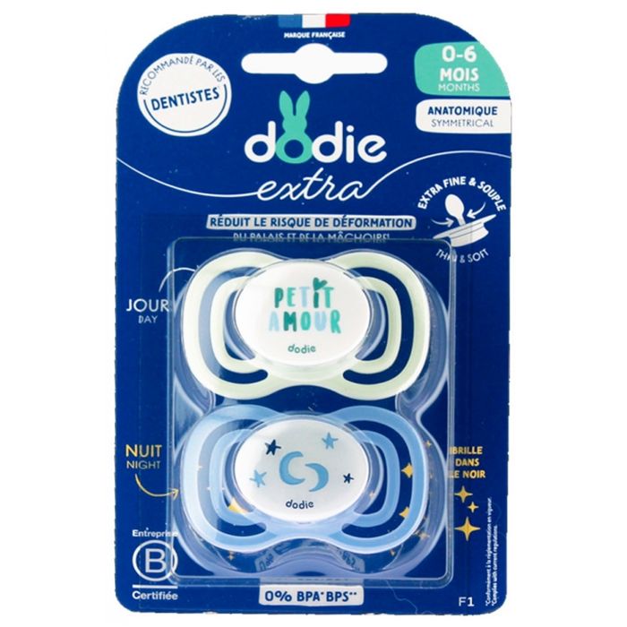 Sucettes-Sucettes anatomiques symétriques pour bébé 0-6 mois (Modèle : Petit Amour Vert/Étoiles & Lune Bleues)