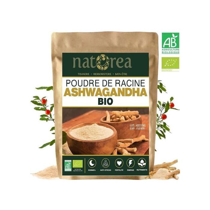 Natorea Ashwagandha BIO Extra Fort Stress, Sommeil, Énergie, Bien-Être  vegan de 100g  Qualité Supérieure