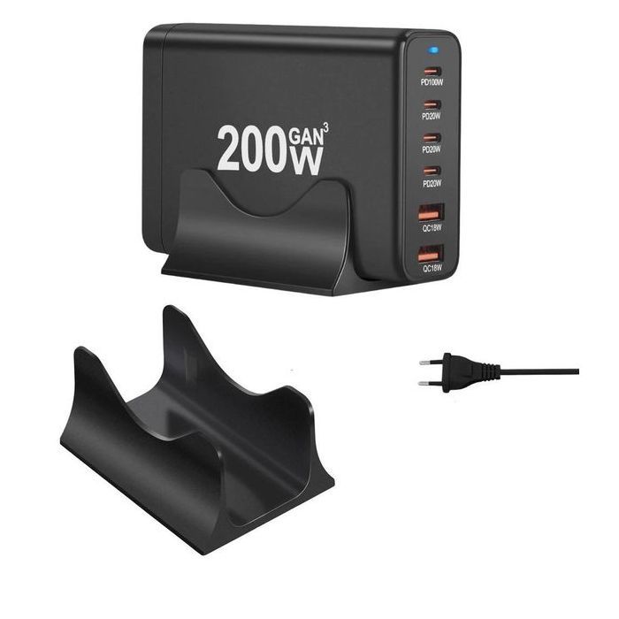 Gan chargeur Pro rapide 200W 100W 6 Ports 4 ports Type-C et 2 ports USB pour MacBook, iPhone, iPad, Galaxy, Huawei, etc.