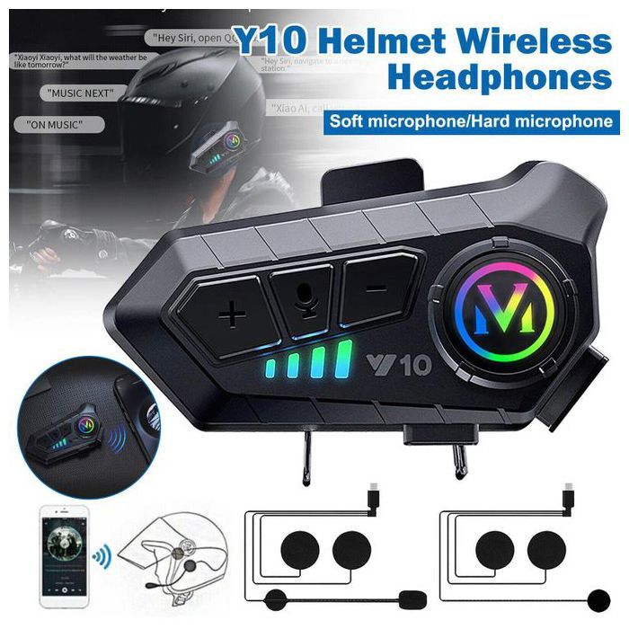 Oreillette Bluetooth sans fil pour moto, appareil de communication pour casque, intercom 300M, 2000mAh, avec 2 microphones