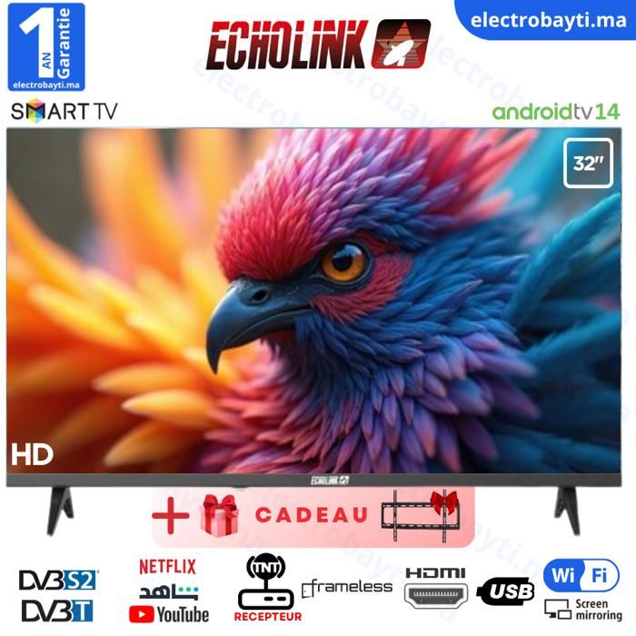 Smart TV 32 pouces - ECHOLINK - HD - HDMI - WiFi - DVB-T/T2/S/S2