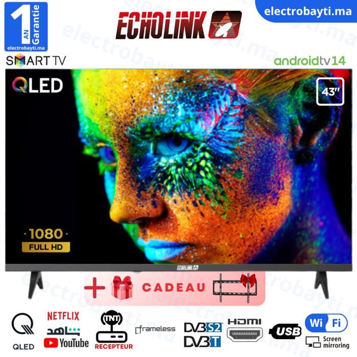 Smart TV QLED 43" - ECHOLINK - Full HD - Android 14 - 3 HDMI - DVB-S2/T2 intégré