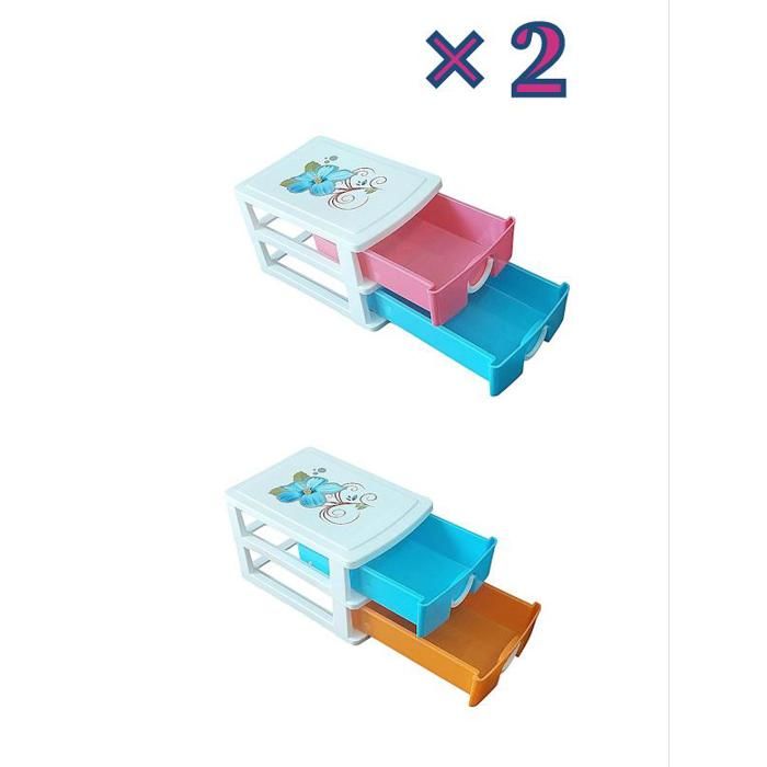 Mini commodes de rangement - 2 tiroirs - Couleurs aléatoires - Design contemporain - Pratiques et compactes