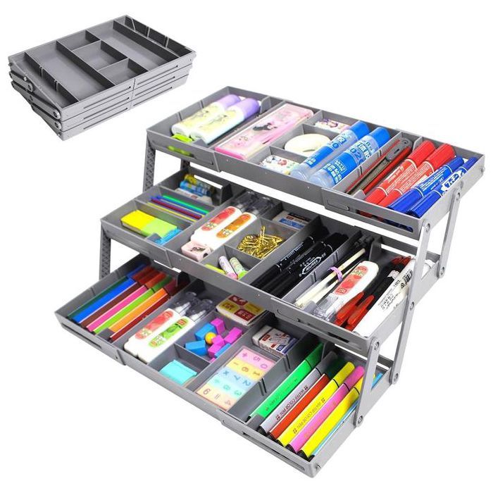 Organiseur de tiroir à 3 niveaux, organiseur de tiroir extensible, intelligent pliable pour maquillage, bijoux, bureau