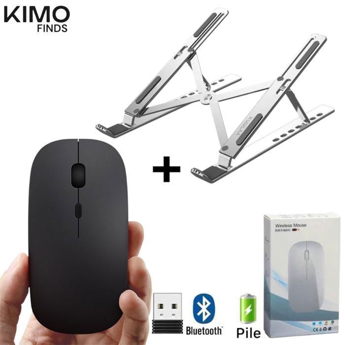 Pack Souris sans fil - KIMO FINDS - Support PC en Aluminium - Ergonomique - 2,4 GHz - Antidérapant