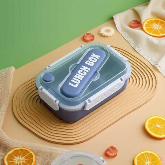 Lunch box couleur bleu – 2 Compartiments Intérieurs inox  – Étanche & Portable-24cm/17cm