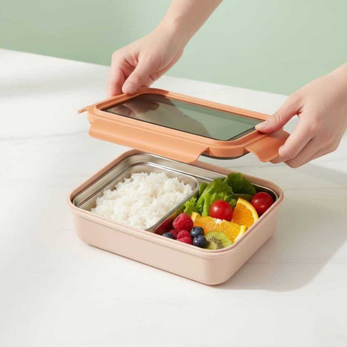 Lunch box - AYA HOME - Modèle Simple - Acier inoxydable - 4 compartiments - Ergonomique