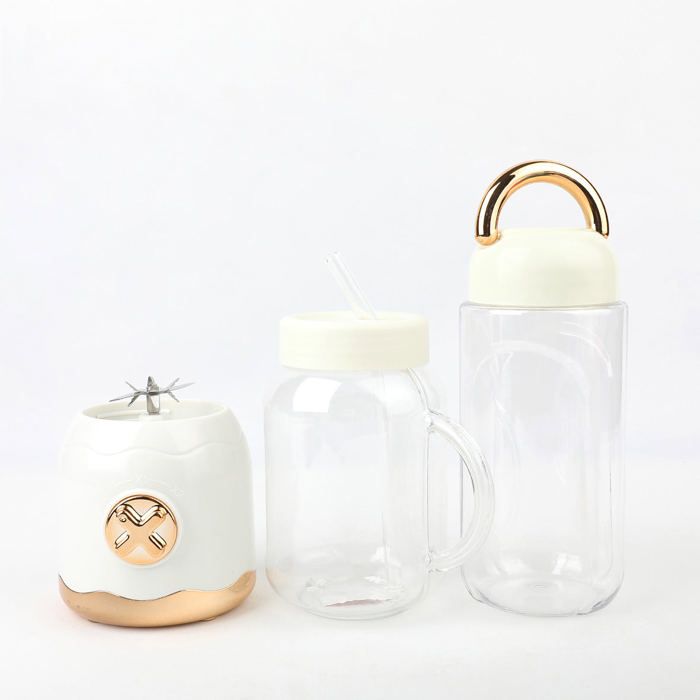 Ensemble de mixeur électrique rétro portable avec bocaux en verre - Idéal pour jus frais, smoothies et boissons santé