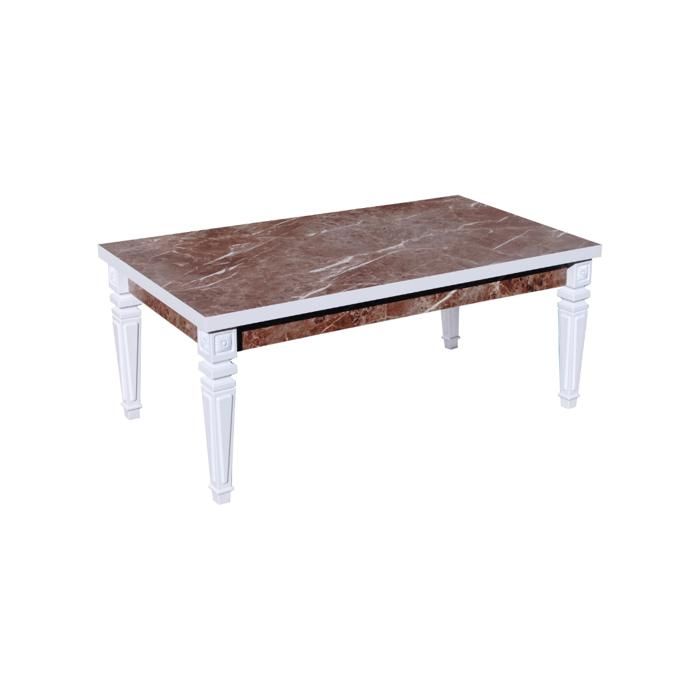AZORO TABLE BASSE MARBRE MARRON PIEDS BLANC 110X60 CM