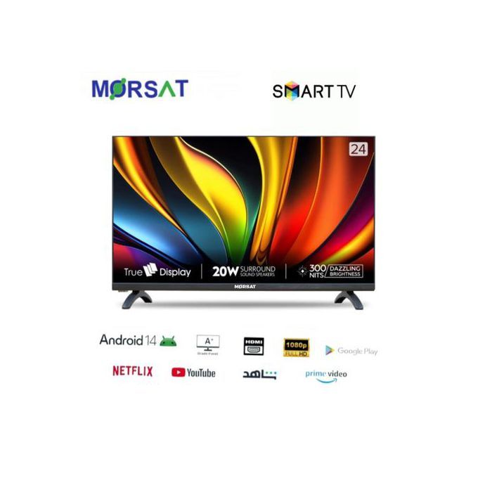 Smart TV 24" - MORSAT - Android 14 - FULL HD - Récepteur TNT intégré - Design slim noir