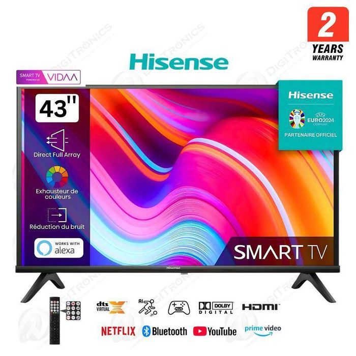 Smart TV 43 pouces - HISENSE - A4K - Full HD - 2 ports HDMI - Système VIDAA U7
