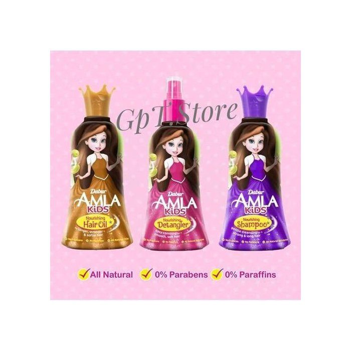 Dabur Amla Huile capillaire 200ml+Shampooing 200ml+Spray Démêlant 200 ml Enfants