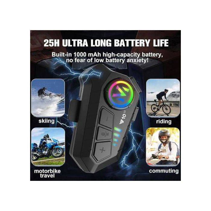 Kit Bluetooth 5.3 pour Moto - Casque Sans Fil Étanche, 2000mAh, Mains Libres & Haut-Parleur Longue Veille