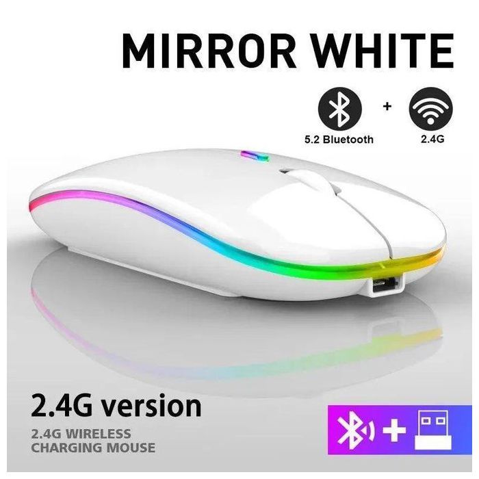 Souris sans fil double Mode de connexion Bluetooth et 2.4G  silencieux DPI réglable 600mAh Rechargeable RGB lumineuse Blanc