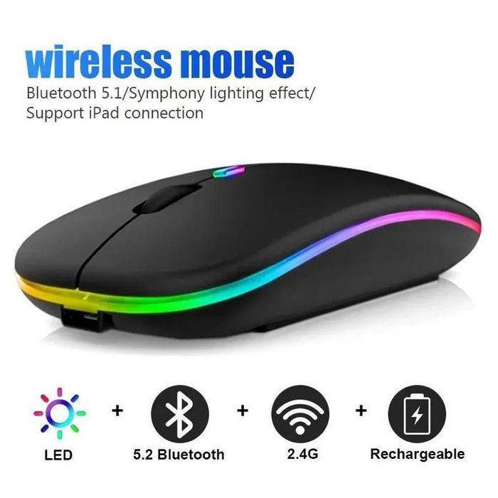 Souris sans fil - GENERIC - Modèle RGB - Bluetooth et 2.4G - Rechargeable - Silencieuse