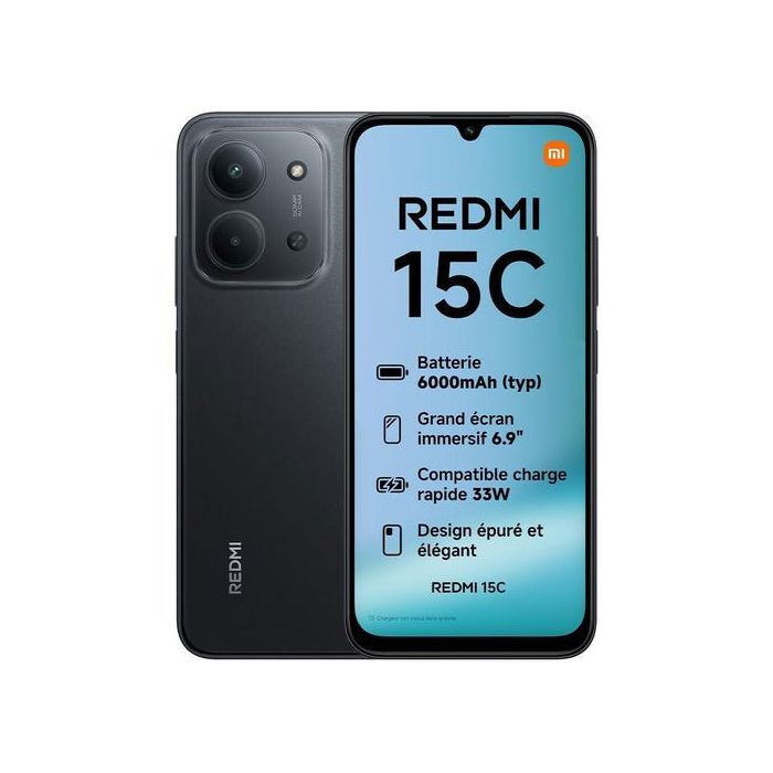 Xiaomi Redmi 15C 128Go/6Go RAM -Mediatek Helio G81 Ultr -33W -50 MP -couleur noir