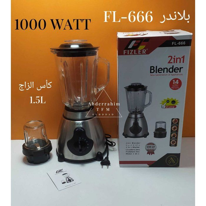 Blender 2 en 1 FIZLER FL-666 – 1000W, bol en verre 1.5L + moulin