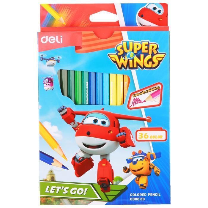 Boîte de 36 crayons de couleur Deli – Thème Super Wings