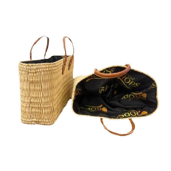 Sac Marocain en Paille avec Poignée en Cuir – Fait Main – Panier Artisanal