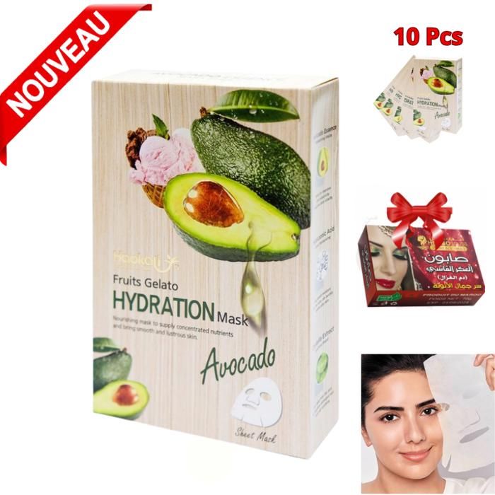 Masques Blanchissants Wokali ANTI-ÂGE Fruits  Avocado Fruits Gelato à l'éxtrait de l'avocat10 Pièces