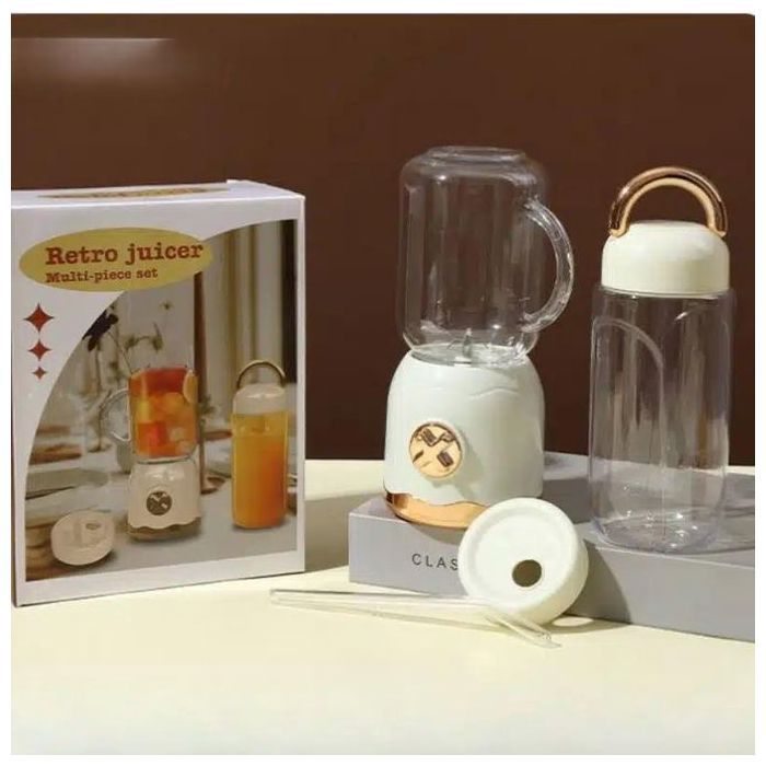 Mixeur multifonction portable pour jus, Extracteur de jus rétro rechargeable à double tasse, couleur aléatoir