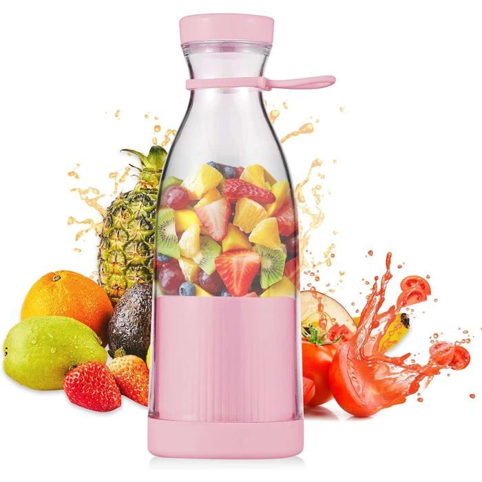 Extracteur de jus - Mini mixeur électrique - Rechargeable USB - Portable - Rose