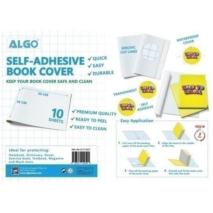 BOOK COVER 50*36 CM TRANSPARENT 10 FEUILLES ALGO