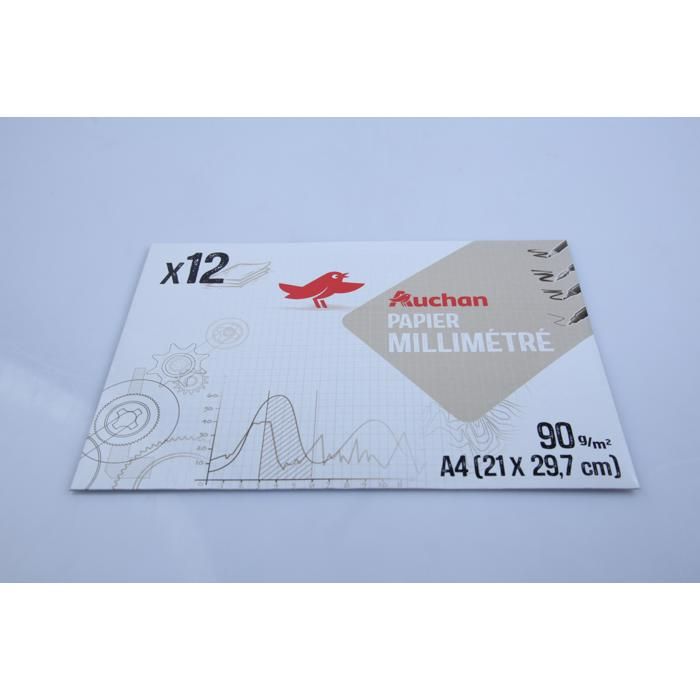 Pochette dessin papier millimétré A4 – 12 feuilles 90g Auchan
