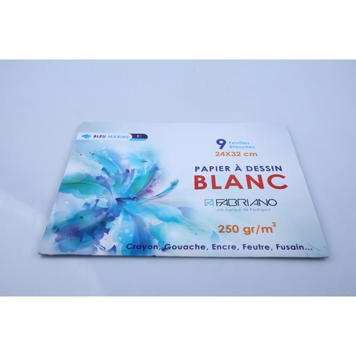 Papier dessin – 9 feuilles blanches 24×32 cm – 240g bleu marine