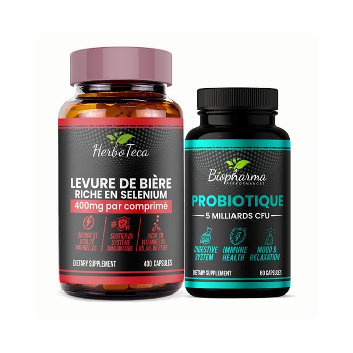Pack Synergie Digestion & Vitalité Levure de Bière 400 comprimés + Probiotiques 60 capsules