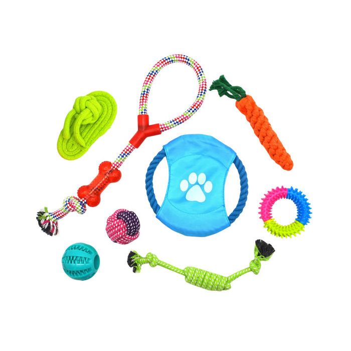 Jouets pour chiens lot de 8 pièces – Pack jouets solides pour mâcher, tirer et jouer