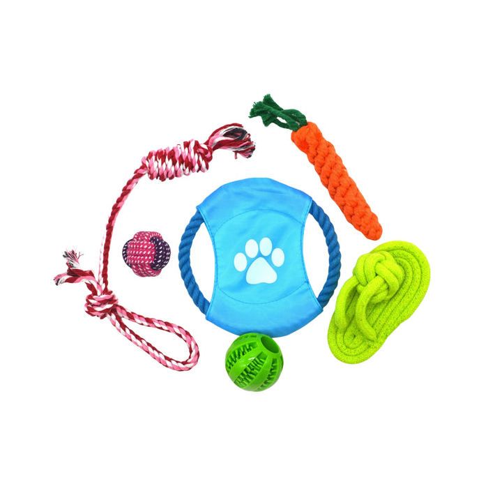 Jouets pour chiens lot de 6 pièces – Pack jouets solides pour mâcher, tirer et jouer