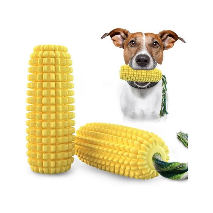 Jouet pour chien à mâcher en forme de maïs – Nettoyage dentaire et couinement