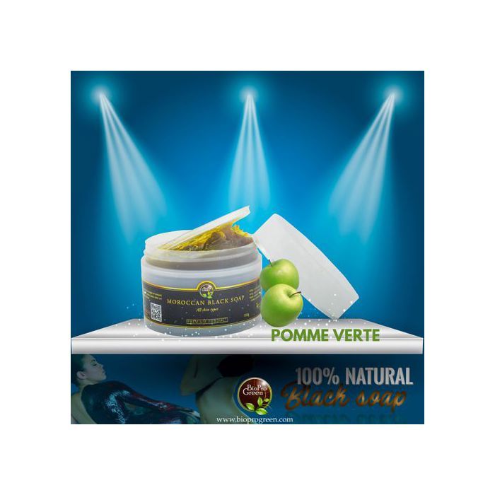 Savon noir BIO - BIO PRO GREEN - Sabone béldi - Parfum pomme verte - Exfoliation naturelle - Hydratation intense