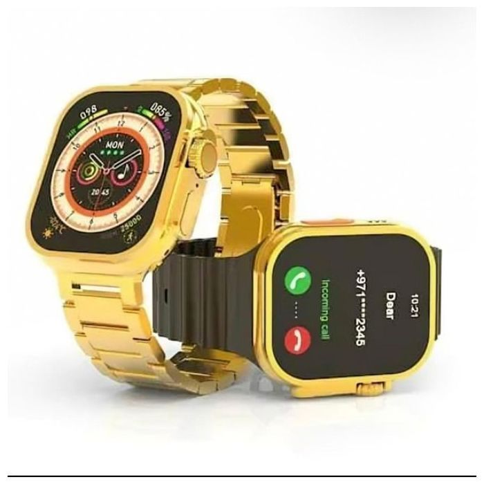 Montre connectée HK HK9 Ultra Max dorée, fréquence cardiaque, appels Bluetooth, pour hommes et femmes