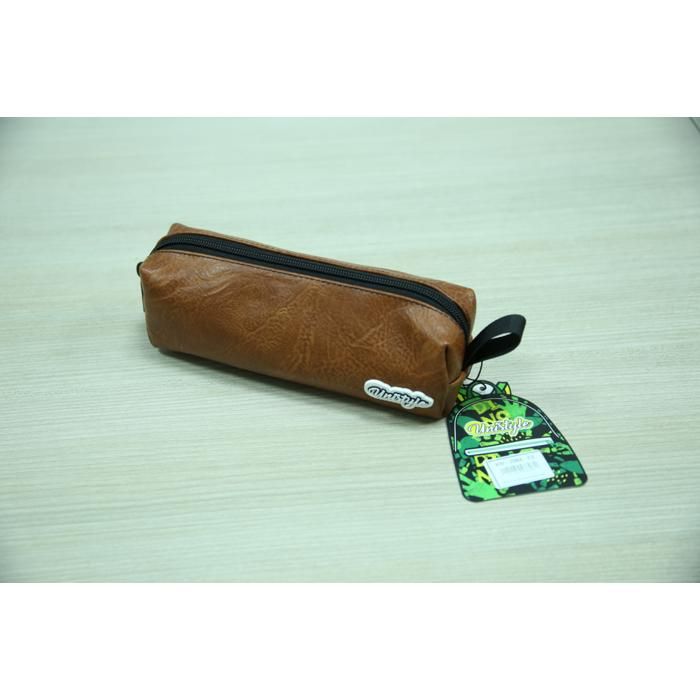 Trousse cylindrique en similicuir - Marron