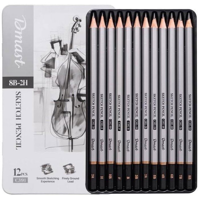 Boîte de crayons à dessin Domast – 12 pièces (8B à 2H)
