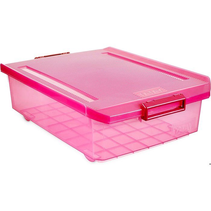 Boîte Multi-Usage Basse 32 L Plastique Fuchsia Translucide 56,5 x 40 x 17,5 cm