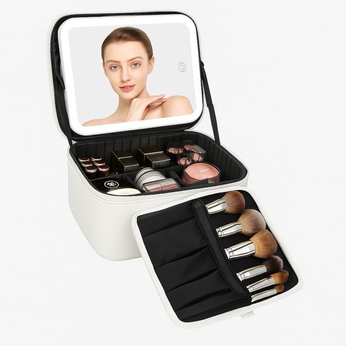 Trousse de maquillage - GENERIC - Voyage - Miroir LED - Cuir PU - Imperméable