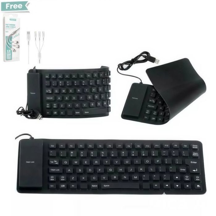 Clavier USB Flexible - GENERIC - Silicone Pliable - Étanche - Portable - Noir