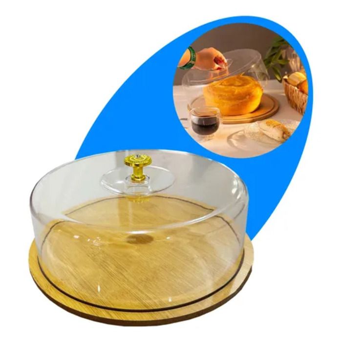 Cloche à gâteau -Presntoir en bambou alimentaire avec cloche transparente en plexiglace .