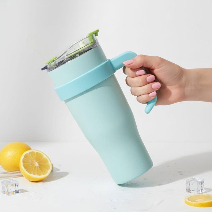 Thermos XXL -capacité et style  -Thermos thermique-Mug Inox avec poignée et paille – Grande capacité 1,2l clr bleu