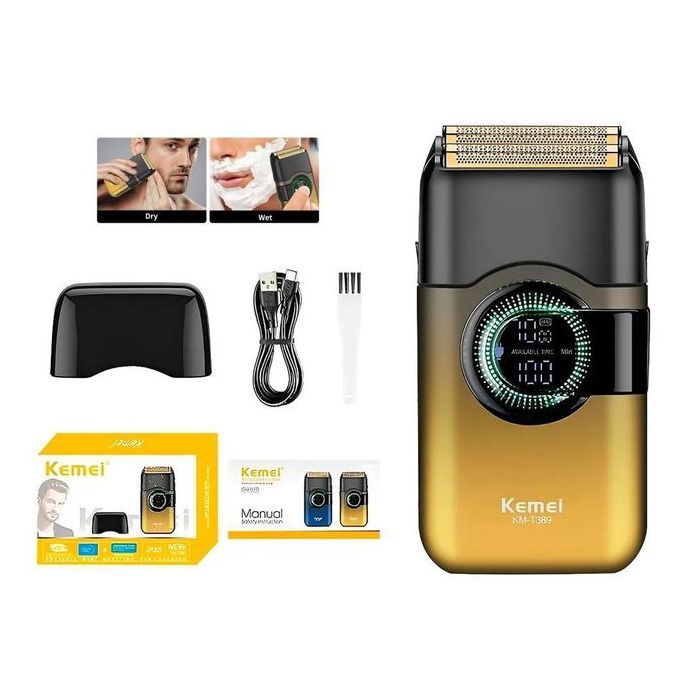 Kemei Rasoir electrique a grille pour homme double lame flottante pour estomper peau et barbe rechargeable KM-T389