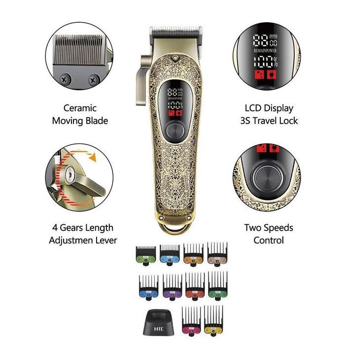 Htc Tondeuse a cheveux professionnelle puissante ceramique barbier rechargeable-AT-736