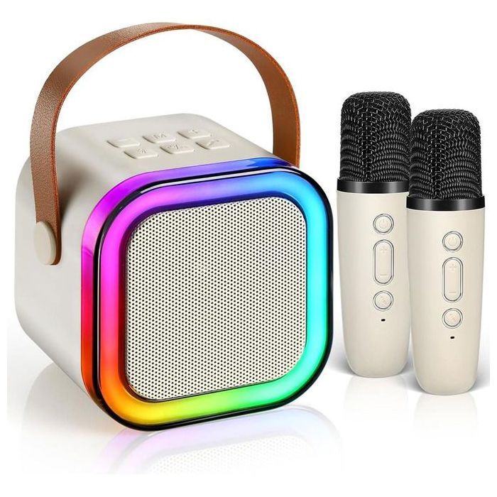 Enceinte Karaoke Portable - GENERIC - Mini Bluetooth - 2 Microphones - LED - HiFi